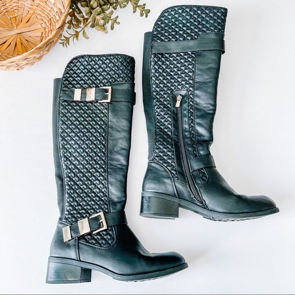 Cato Shoes Cato Black Gold Hardware Quilted Riding Boots Poshmark